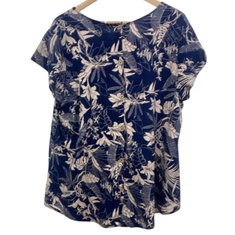 Panama Jack Blue and Cream Patterned textured Short Sleeve Shirt Tropical Motif